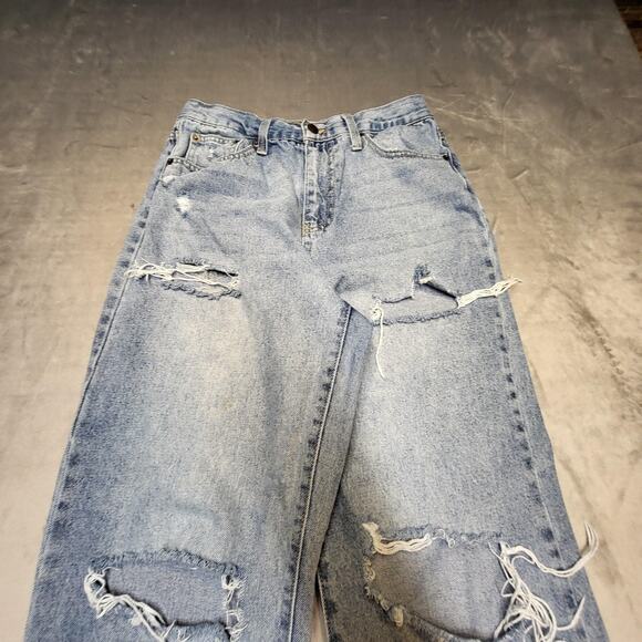 Arizona Jeans Womens 7 Blue Distressed High Rise Wide Leg Ripped Denim Pants - Picture 2 of 10
